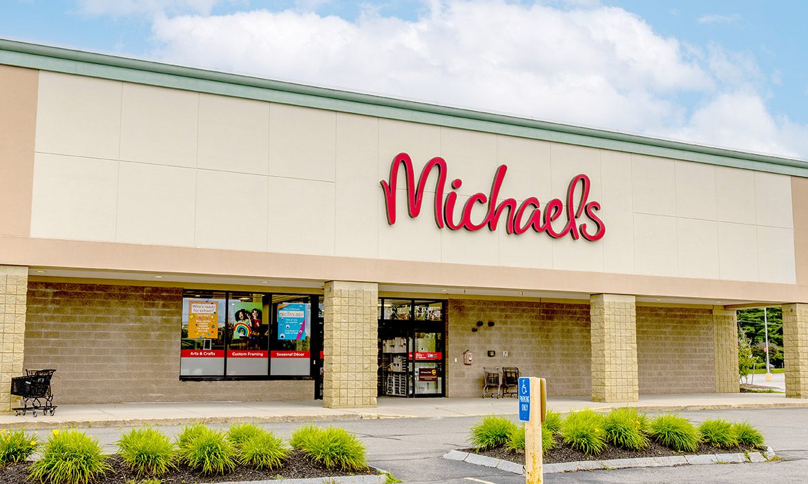 Michaels storefront and parking area